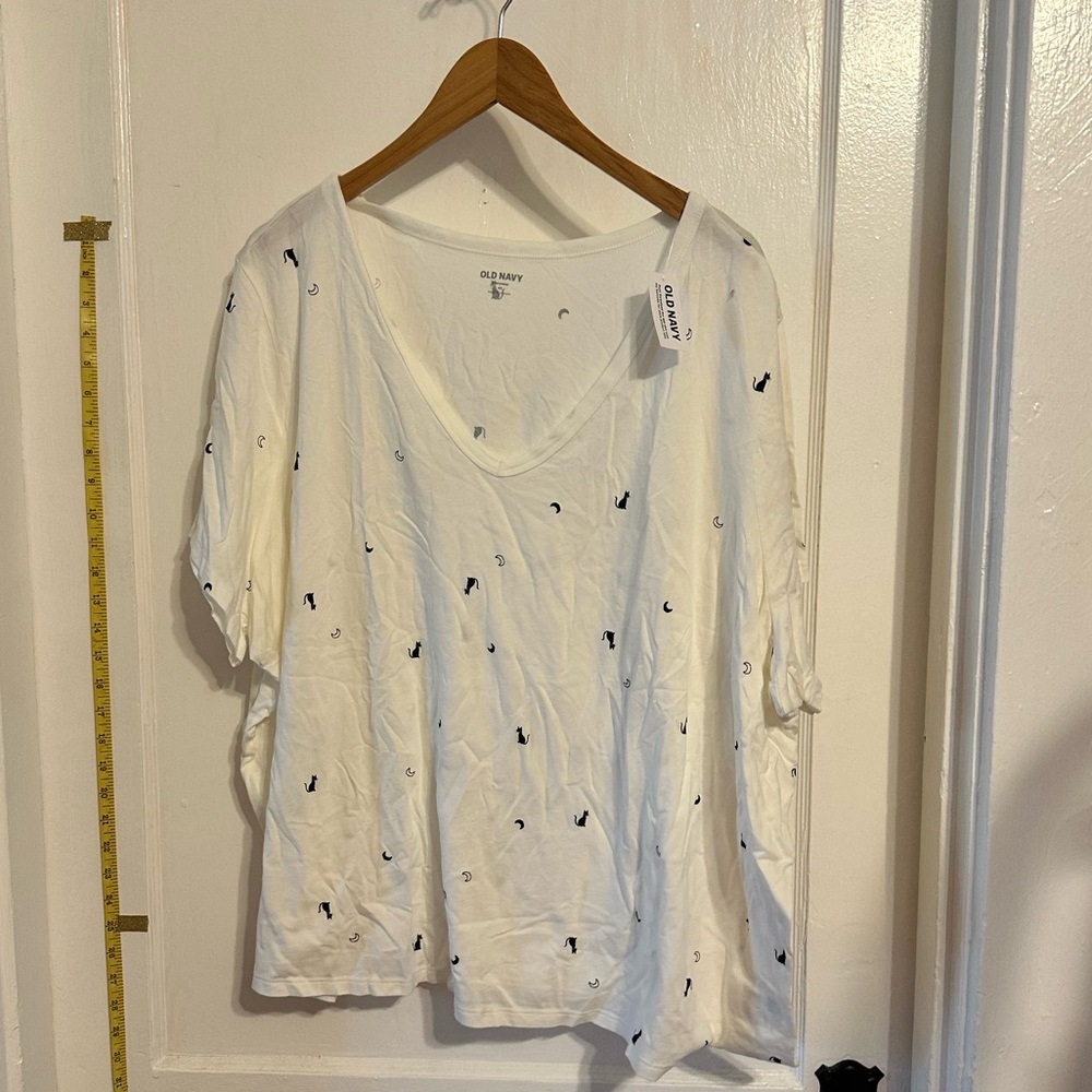 Old Navy Women's White Top with Black Halloween print